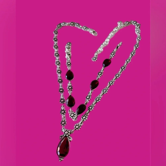 Brighton Silver Plated pink-red Glass Teardrop Charm Necklace / Bracelet Set. - Picture 6 of 11